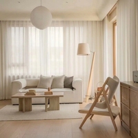 Voilage en mélange coton et lin, texture douce et ondulée, filtrant la lumière, pour la maison et l'hôtel