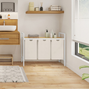 <span class=keywords><strong>Panier</strong></span> à <span class=keywords><strong>linge</strong></span> en bambou à 3 <span class=keywords><strong>compartiments</strong></span> avec sacs amovibles coulissants à double niveau Organisateur de vêtements Type debout pour vêtements sales - Product Image 6
