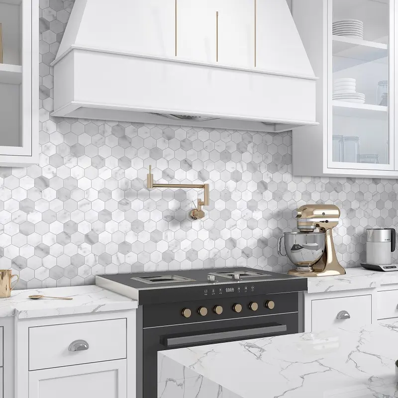 Sunwings hình lục giác vỏ và dính gạch | Cổ Phiếu trong chúng tôi | đá cẩm thạch trông đá Composite khảm backsplash cho nhà bếp tường gạch