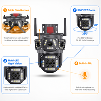 Caméra CCTV PTZ 4K extérieure multi-lentilles sans fil à double antenne panoramique IP66 étanche avec vision nocturne et détection de mouvement