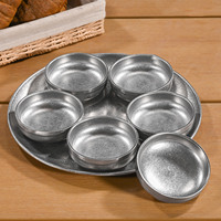Ensemble de petits plats à sauce en acier inoxydable argenté mat rétro, empilables, avec plusieurs compartiments, pour la cuisine coréenne, le buffet