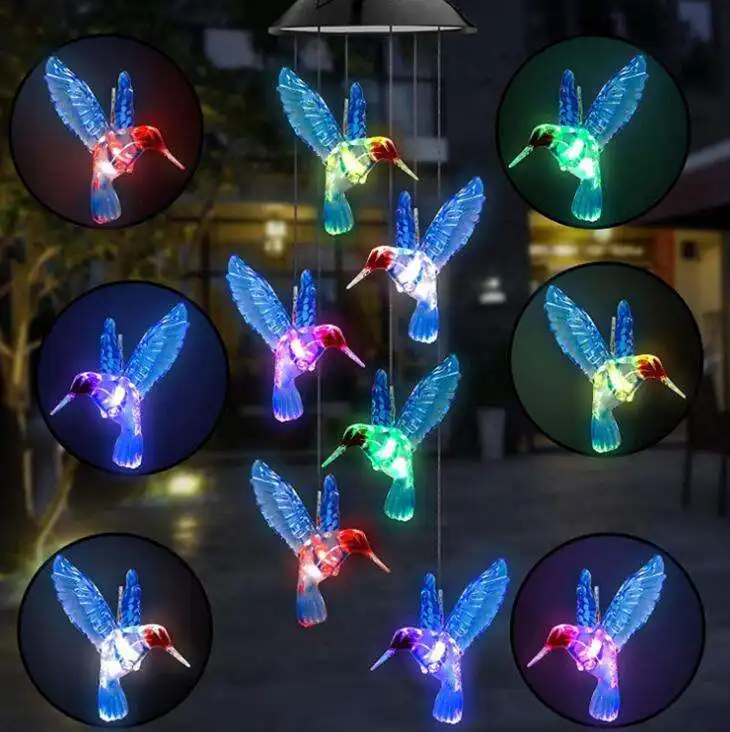 2023 neue Farbe Wind Glocke Lichter wasserdicht Led Kolibri Solar Wind Glocke Lichter Outdoor Garten dekorative Lichter