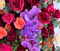 Mur de fleurs en soie enroulable QSBD pour toile de fond de mariage, mur de roses rose vif avec orchidées au toucher réel