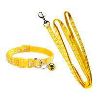 Set Kalung dan Tali Anjing Kucing Bahan PP yang Dapat Disesuaikan dengan Lonceng, Motif Cakar Lucu, untuk Anjing Kecil, Anak Anjing, dan Anak Kucing, Grosir