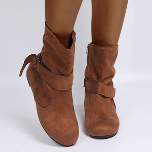 Botas de caballero de tacón plano de caña corta con parte superior de ante estilo europeo americano, superventas transfronterizas para invierno, talla grande para <span class=keywords><strong>mujer</strong></span> - Product Image 3