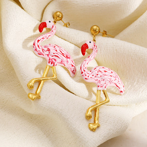 Flamingo Drop <b>Earrings</b> 18k <b>Gold</b> Plated Stainless Steel Animal Design Party Fashion <b>Dangle</b> <b>Earrings</b> - Product Image 4