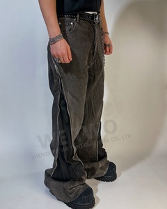 <span class=keywords><strong>Pantalones</strong></span> de mezclilla con cremallera lavados con ácido personalizados, <span class=keywords><strong>pantalones</strong></span> vaqueros acampanados apilados con cera de pierna ancha con corte de plátano <span class=keywords><strong>para</strong></span> <span class=keywords><strong>hombre</strong></span> - Product Image 3