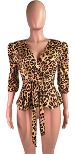 เสื้อและเสื้อเชิ้ตลายเสือดาวมีระบายสำหรับผู้หญิง - Product Image 3