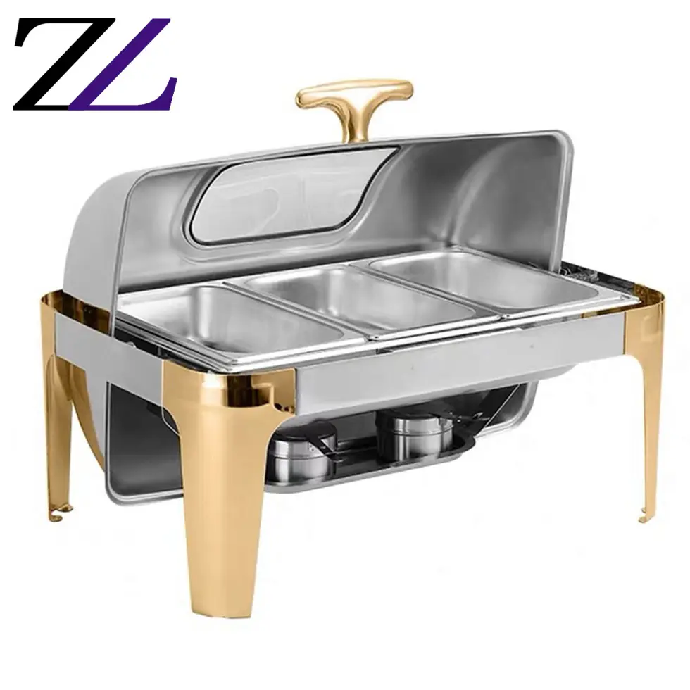 5 star hotel catering equipments divided 3 plates alcohol chafing dish chaffers restaurant buffet meals gold furnace food stove