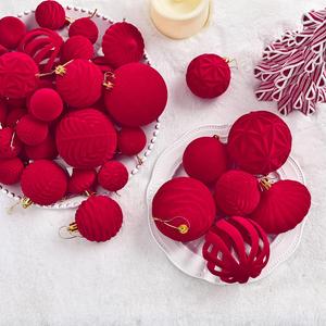36pcs Irregular Painted Flocked Plastic Balls Hanging <b>Ornaments</b> Holiday Decoration Scene Christmas Tree <b>Red</b> Custom Brand - Product Image 6