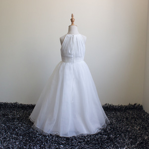 Abito da <span class=keywords><strong>damigella</strong></span> d'onore bianco in chiffon senza maniche con cintura, modello classico estivo, per bambine e ragazze, ideale per feste di matrimonio - Servizio OEM - Product Image 4