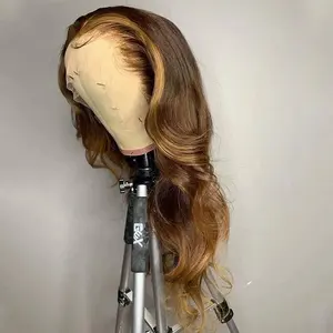 Evidenzia parrucche Glueless per capelli umani con parte anteriore in pizzo trasparente HD da marrone a soleggiato
