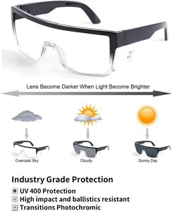 ANSI Z87 tác động được phê duyệt UV400 quá trình chuyển đổi photochromic Kính mát ánh sáng để tối màu xám ống kính an toàn Kính - Product Image 2