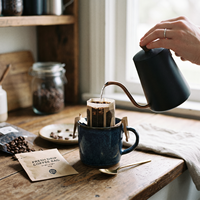 AT PACK Échantillon Gratuit Personnalisé Sachet d'Emballage Vide pour Filtre à Café Japonais à Goutte, Scellé sur 3 Côtés, avec Oreilles de Suspension, Dose Unique