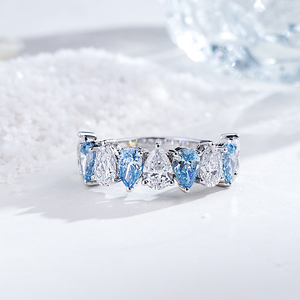 Bague pour femme MSR-2197 en or 18 carats avec diamant blanc et bleu de laboratoire, taille poire - Product Image 1
