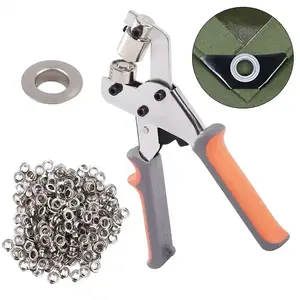 Tool Kit Handheld Hole Punch Pliers Portable Grommet Hand Press Machine Manual Puncher with 500pcs Silver