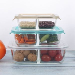 Hot Sales Heat Resistant Glass Food Storage Container <b>Set</b> Transparent Rectangular Meal <b>Lunch</b> Box with Locking Lid Divider - Product Image 2