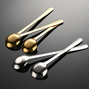 Cuillère à mélanger créative à long manche et fond plat, en acier inoxydable 304, finition miroir dorée, design minimaliste - Product Image 4