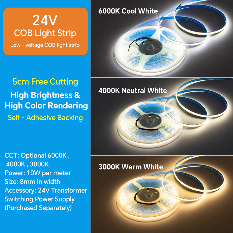 Tuya 5m 320LED Cob LED Strip Light Flex Flexible 5V Warm TV Backlight 12V Smart 24V IP20 White Color Manufactured Cob LED Light · image 3