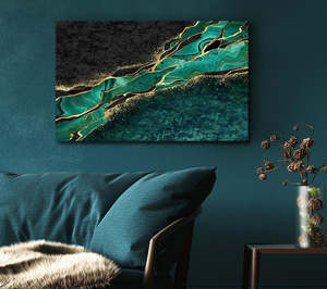 Lienzo con texturas verdes y doradas, Marco estirado <span class=keywords><strong>de</strong></span> <span class=keywords><strong>madera</strong></span> abstracto, pintura decorativa artística para decoración del hogar, listo para colgar - Product Image 2