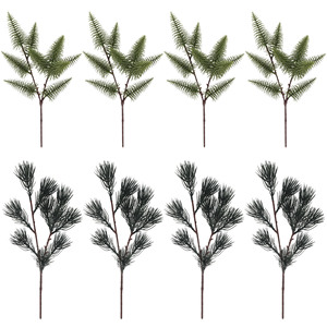 Branches d'aiguilles de pin artificielles de Noël, 8 pièces, vertes, en caoutchouc souple, résistantes aux UV, décoration de maison, ornement de couronne - Product Image 1