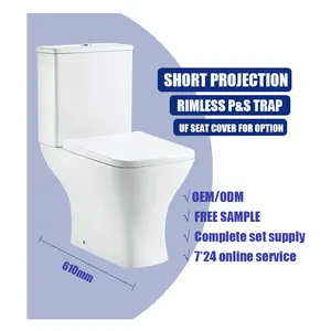 European Bathroom Modern Toilet Bowl Washdown Rimless Close Couple Toilet Square Two Piece Toilet