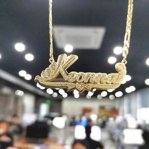 Collana con doppio nome di cristallo vecchio inglese personalizzato gioielli con nome personalizzato fiori cuore Hip Hop lettera collana - Product Image 2