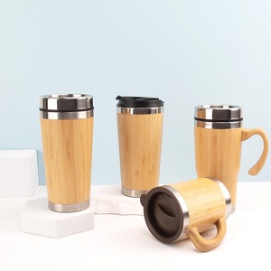 Tazza da caffè in acciaio inox di alta qualità con coperchio a doppia parete sottovuoto in legno di bambù <span class=keywords><strong>Design</strong></span> - Product Image 6