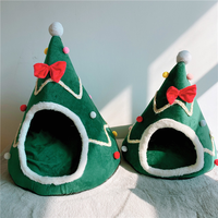 Lit pour chat personnalisé en forme de sapin de Noël d'hiver, en peluche, en polyester, avec abri fermé, tente pour animaux de compagnie, amovible et lavable