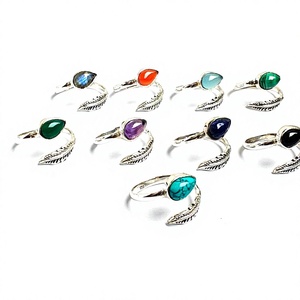 Anneaux ajustables en argent sterling 925 avec pierres précieuses naturelles Cabochon en argent 925 pour femmes Bagues en argent tendance avec pierres naturelles - Product Image 2