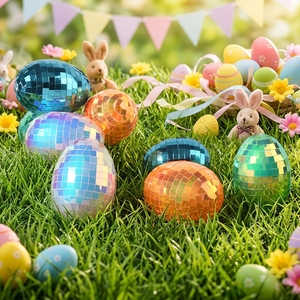 Hot Sale Silver Reflection Teen Easter Disco Ball PET Easter Egg Glass Christmas Halloween Decoration Festive Factory Price - Product Image 1
