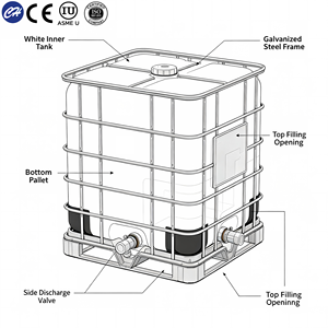 Réservoir IBC 50L en HDPE, acier inoxydable, manutention par chariot élévateur, empilage, haut niveau de sécurité, respectueux de l'environnement - Product Image 2