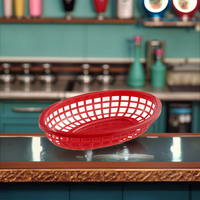 Panier de service ovale en plastique PP rouge et jaune, durable, pour hôtel et restaurant