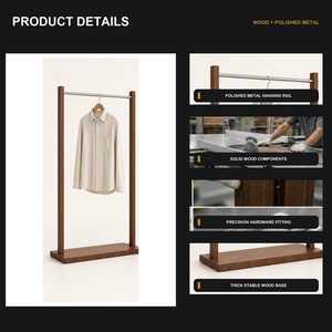 Expositor de Roupas com Acabamento em Madeira e Trilho Metálico para Pendurar, Suporte de Vestuário Independente para Lojas de Varejo e Boutiques - Product Image 6