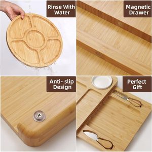 Bamboo Cheese Board <b>Set</b> <b>Square</b> With Serving Trays And Tools For Party Snacks - Product Image 4
