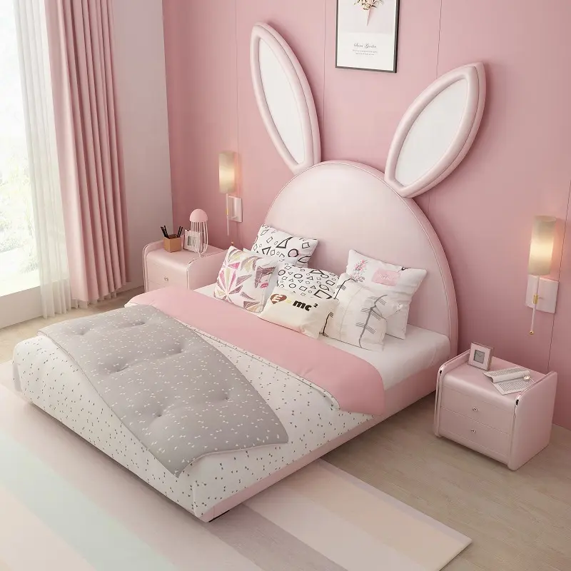 MIDOSO modern cartoon bunny ears design bed bedroom sets up-holstered wooden beds bedroom furniture