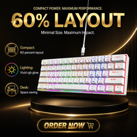 Teclado Mecánico con Cable de 61 Teclas, 60%, Retroiluminación RGB, Compacto, para Juegos de PC