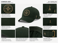 Casquette de baseball unisexe en sergé de coton à 6 panneaux, avec badge boussole, pour le marché des articles de randonnée et d'extérieur, personnalisable avec logo, directement de l'usine