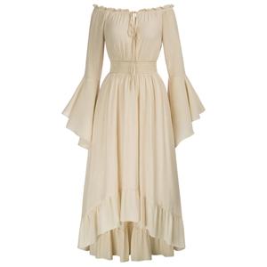 Robe longue médiévale Renaissance pour femme, coupe asymétrique, à manches cloche et épaules dénudées - Product Image 2