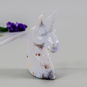 Tượng đầu kỳ lân đá chalcedony xanh tự nhiên bán buôn, chạm khắc thủ công, đồ trang trí phong thủy, quà tặng đá quý - Product Image 6