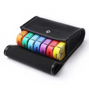 Hot selling 7 day 28 case colored pill box organizer in PU leather bag Weekly Large Travel Pill Organizer 4 Time a Day