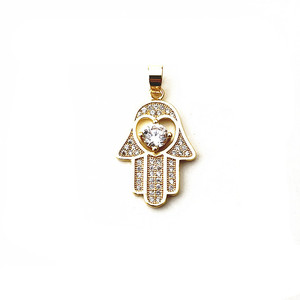 Pendentif Main de Fatima, Palmier Doré, Micro-incrustation de Zirconium Blanc, Pendentifs Thématiques, Port Quotidien - Product Image 5