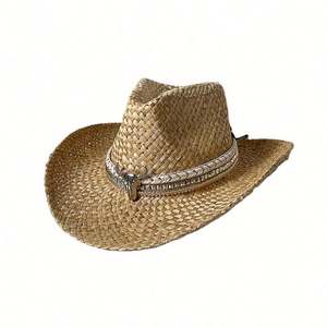 Sombrero de Paja 100% Natural para Hombre y Mujer, Estilo Vaquero, con Decoración Personalizada y Logotipo de Marca Privada, Novedad de Verano 2025 - Product Image 1