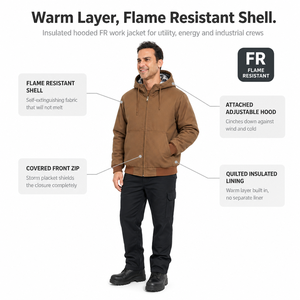 Giacca con Cappuccio Ignifuga FR, Imbottita con Fodera Isolante, Cerniera Coperta, Cappotto da Lavoro di Sicurezza Industriale per Elettricità, Petrolio, <span class=keywords><strong>Gas</strong></span> e Saldatura - Product Image 6