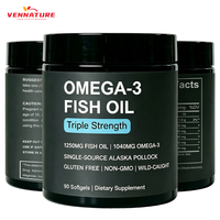 Huile de poisson Oméga 3 en gélules molles naturelles 1000mg 1250mg de marque privée avec concentré d'huile de poisson sauvage de Alaska pour complément sportif