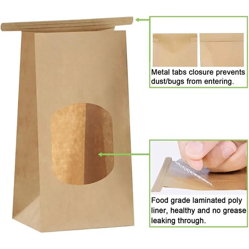 Sacchetti da forno con finestra sacchetto di imballaggio Kraft Tin Tie Tab Lock Cookie Bread Paper Coffee Bean Storage per contenitore per alimenti