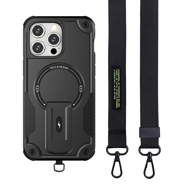 Wholesale ArmyGreen Anti-Fall Matte Armor Design Phone Case for iPhone 15 & 15 Pro Max Thick Case with Strap for Protection