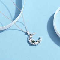 Collier pendentif champignon et lune en agate de mousse ronde oxydée en argent sterling 925 Offre Spéciale
