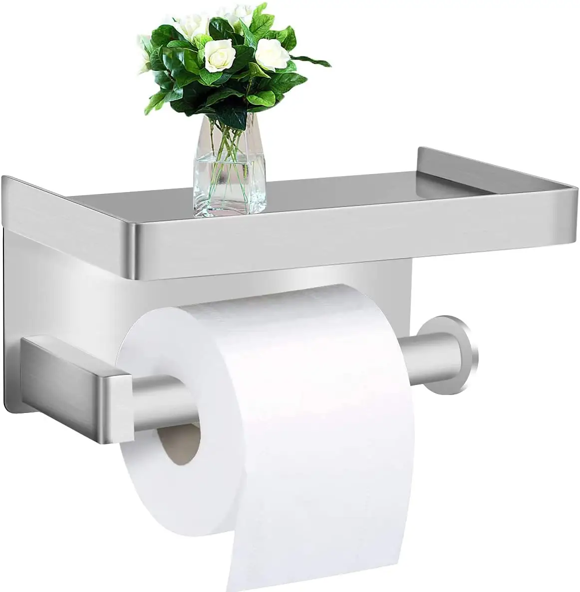 Legen Sie das Mobiltelefon auf den Servietten halter, um ein Herunterfallen und eine nagel freie Installation des schwarzen Toiletten papier halters für Papier tücher zu verhindern