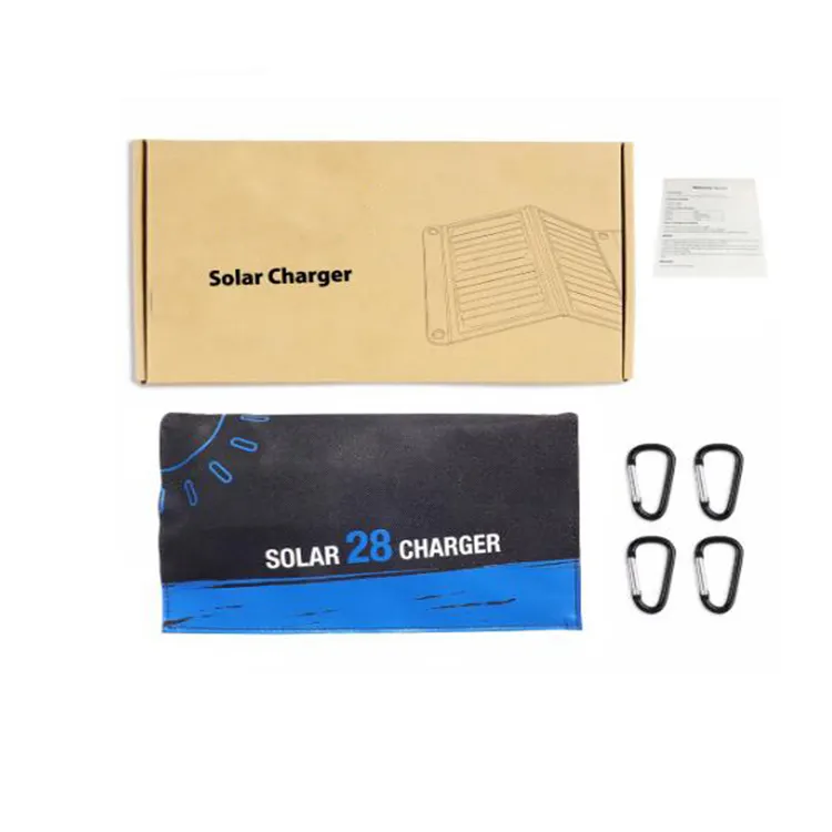 Portátil dobrável de painel solar 28w, portátil carregador de células solares para uso externo e móvel